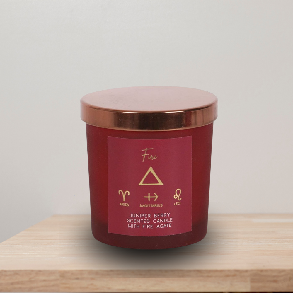 Fire Element Juniper Berry Crystal Chip Candle