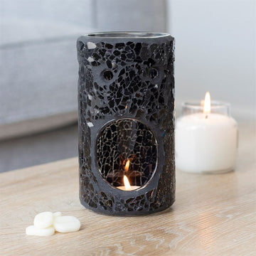 Black Crackle Glass Pillar Oil Burner